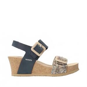 NEW MEPHISTO women's lissia wedge sandal in navy sandalbuck /mistic